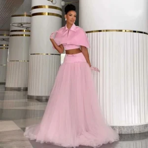 Customized Cute Pink 3 Pieces Sets Dress New Arrival Soft Tulle Long Outfit Women Suit Dress Custom Prom Party Dresses Evening G