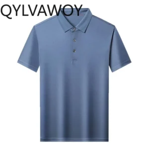 QYLVAWOY Polo Shirt High-end Lapel T Shirts for Man 92.4% Mulberry Silk Men's Shirts Short Sleeve Solid Shirt Summer Polo Hombre